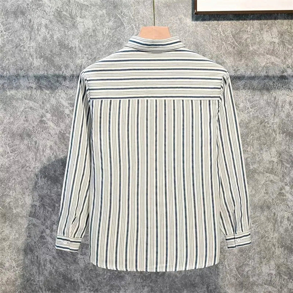 Men's Plus Size Striped Long Sleeve Button-Down Shirt - enhanced image 6