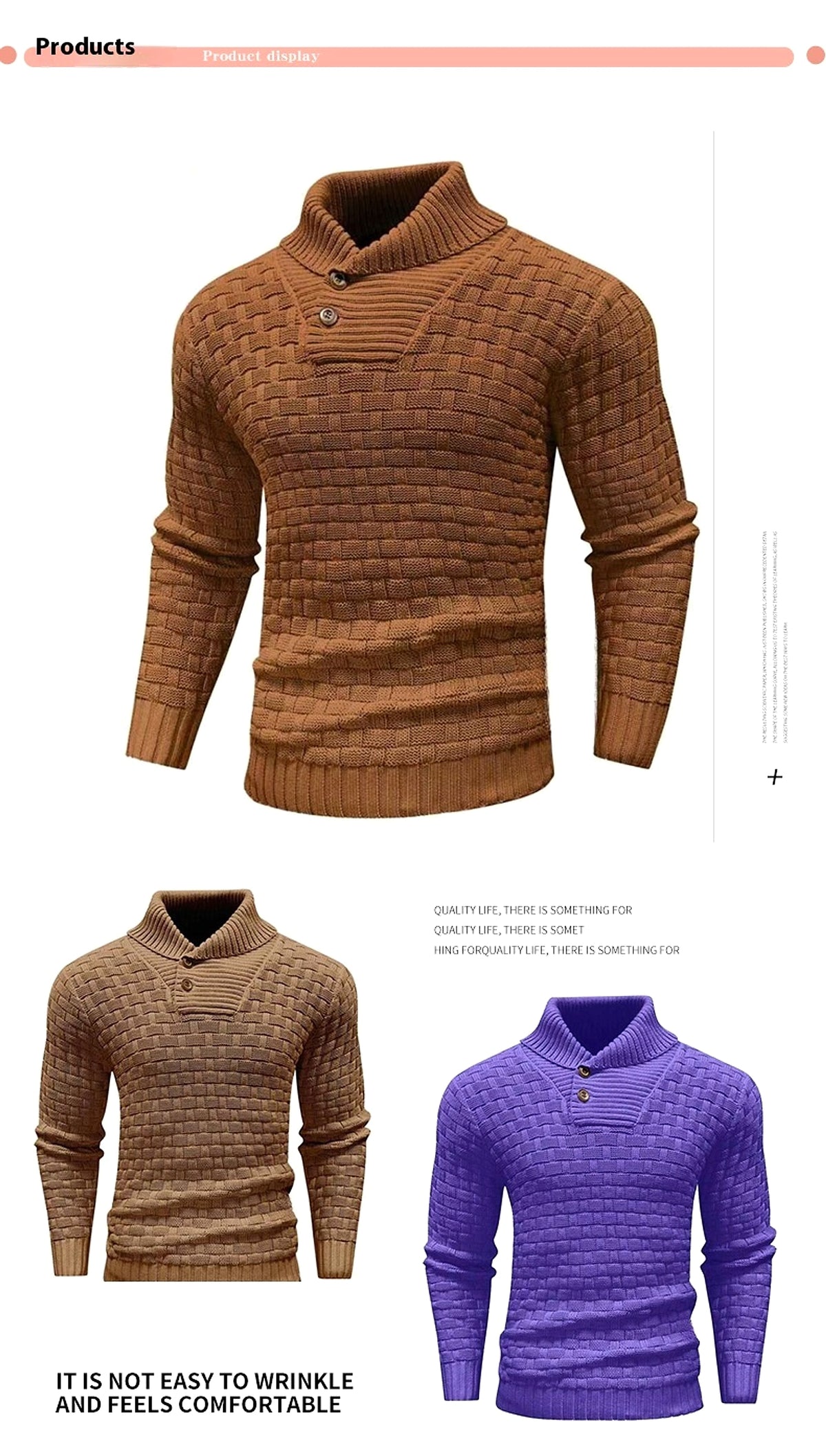 Chic Buttoned Slim Turtleneck Sweater for Men - enhanced image 6