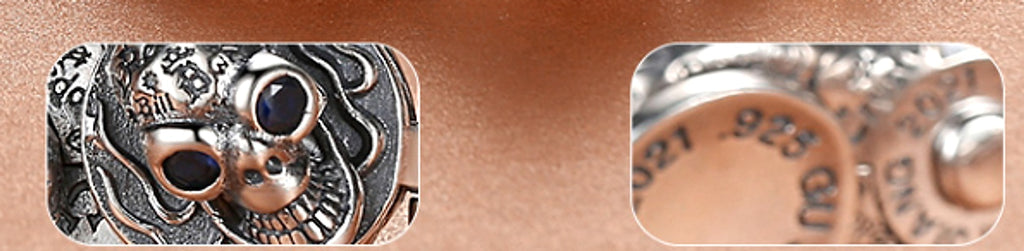 Men's Trendy Sterling Silver Vintage Skull Bracelet - enhanced image 6