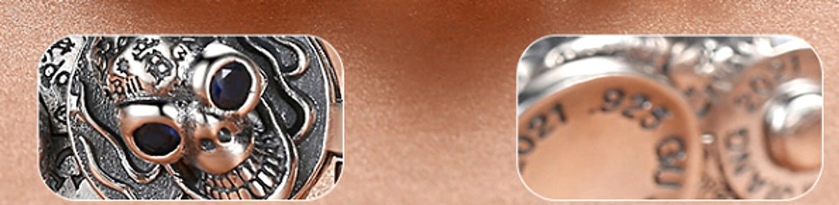 Men's Trendy Sterling Silver Vintage Skull Bracelet - enhanced image 6
