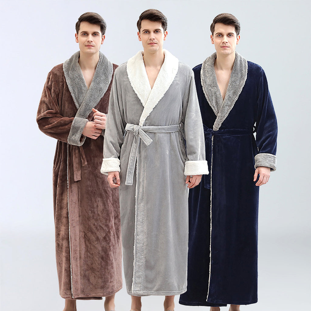 Men's Winter Plus Size Long Bathrobe Coral Fleece Full Length Pajamas - enhanced image 6