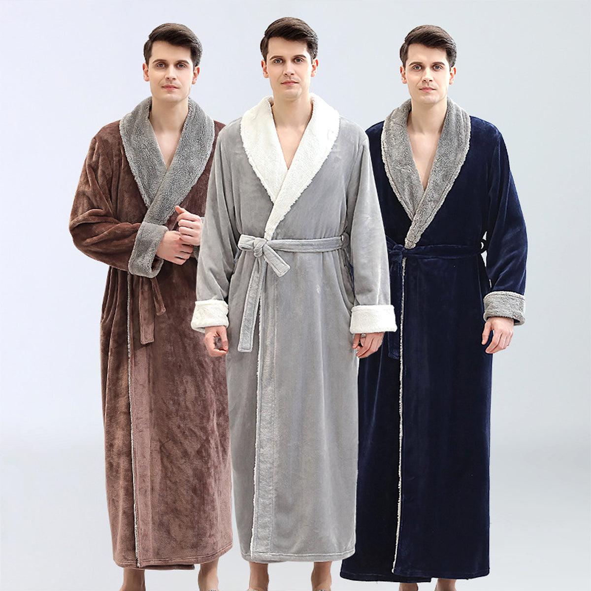 Men's Winter Plus Size Long Bathrobe Coral Fleece Full Length Pajamas - enhanced image 6