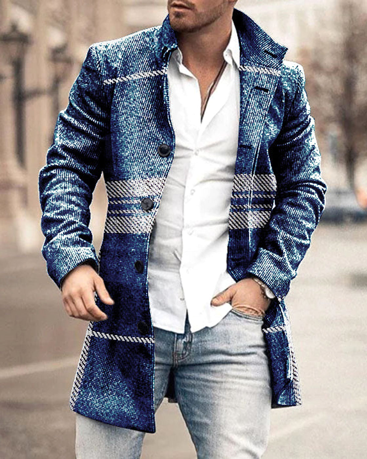 Men's Woolen Stand Collar Mid-length Trench Coat - enhanced image 6