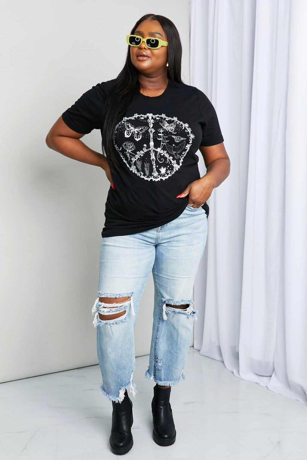 mineB Full Size Butterfly Graphic Tee Shirt - enhanced image 6
