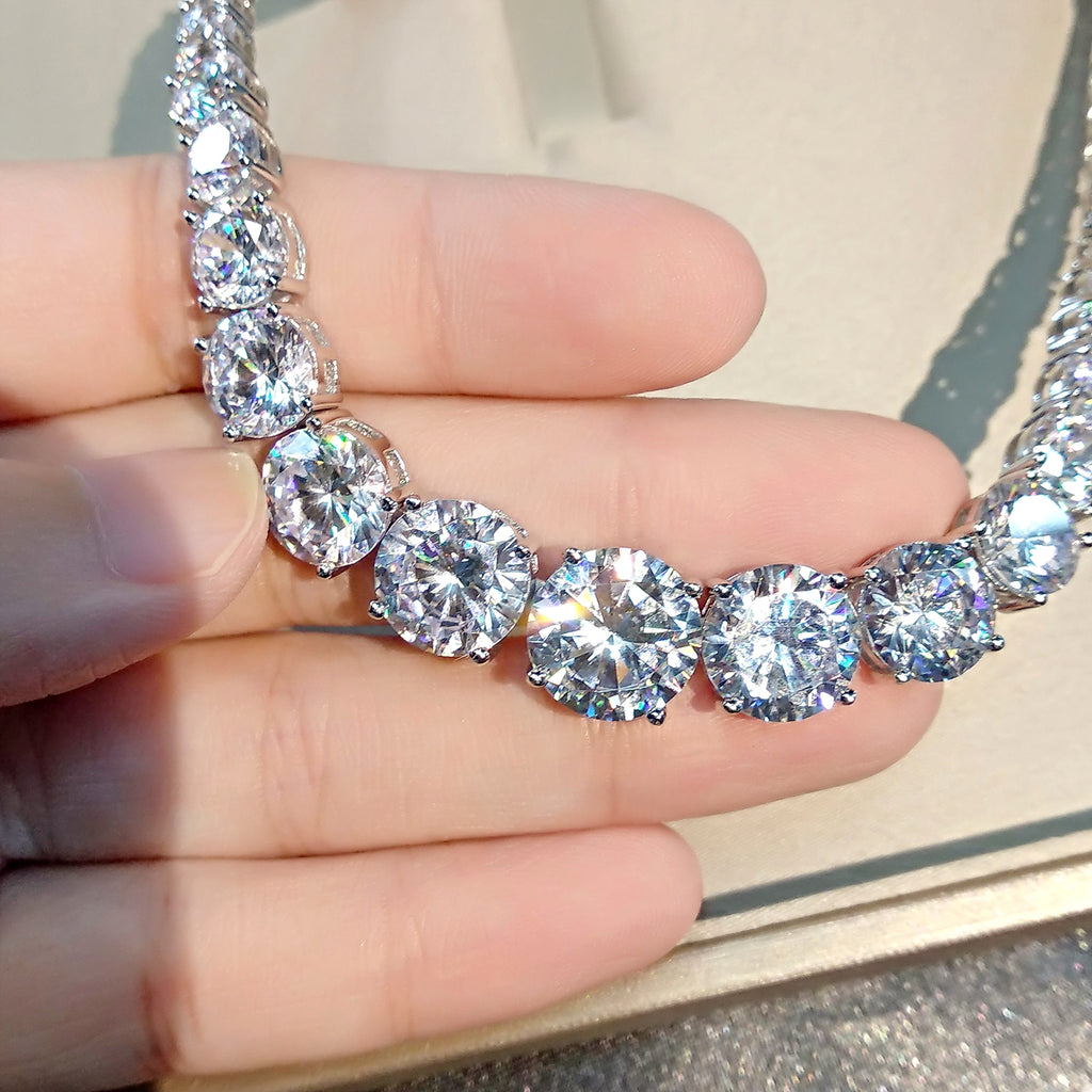 Moissanite 925 Sterling Silver Single Row Full Diamond Necklace For Women - enhanced image 6