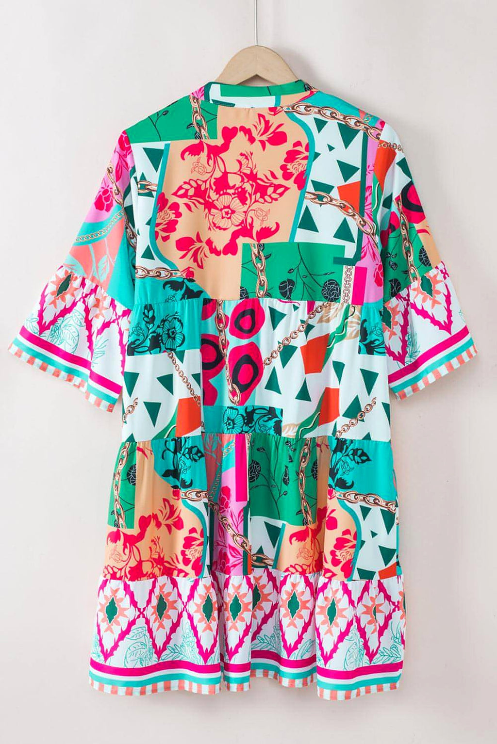 Multicolour Abstract Printed Half Sleeve Notched Neck Mini Dress - enhanced image 6