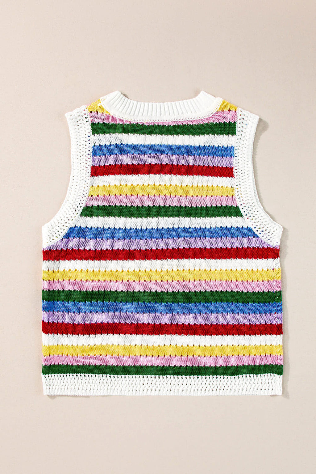 Multicolour Striped Knitted Eyelet Slim Sweater Vest - enhanced image 6