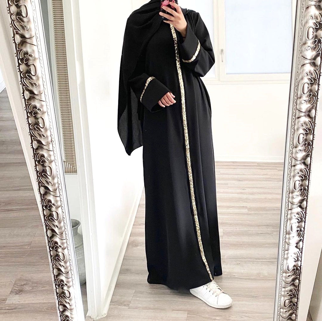 Muslim Women's Wear Robe Stitching Trim Sequins Dress - enhanced image 6