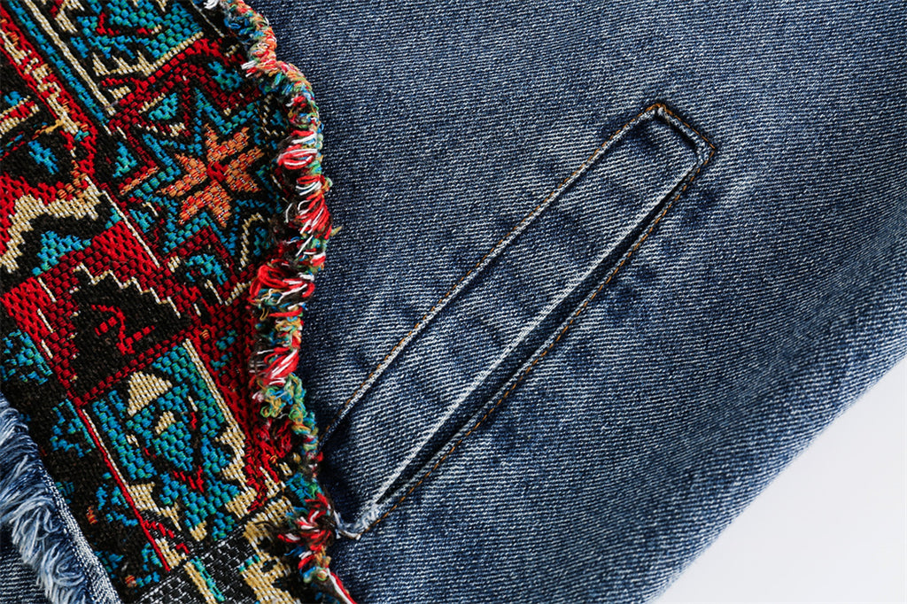 1. National Style Burrs Stitching Washed Denim Jacket - enhanced image 6