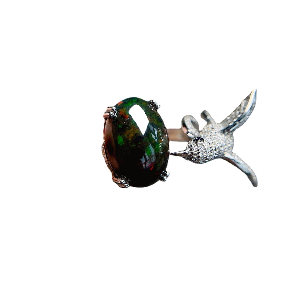 Natural Black Opal Ring For Women - enhanced image 6