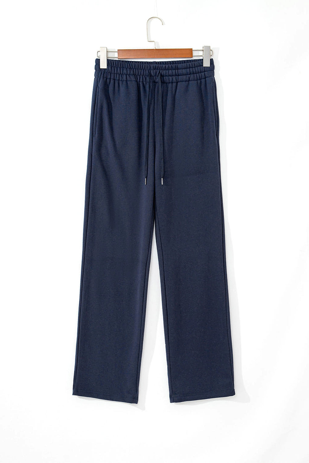 Navy Blue Solid Color Fleece Lined Drawstring Waist Casual Pants - enhanced image 6
