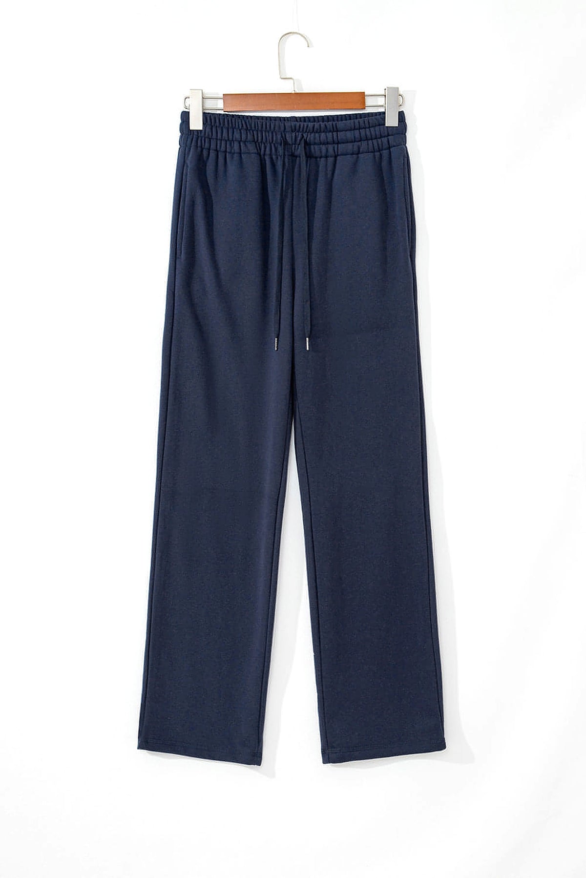 Navy Blue Solid Color Fleece Lined Drawstring Waist Casual Pants - enhanced image 6