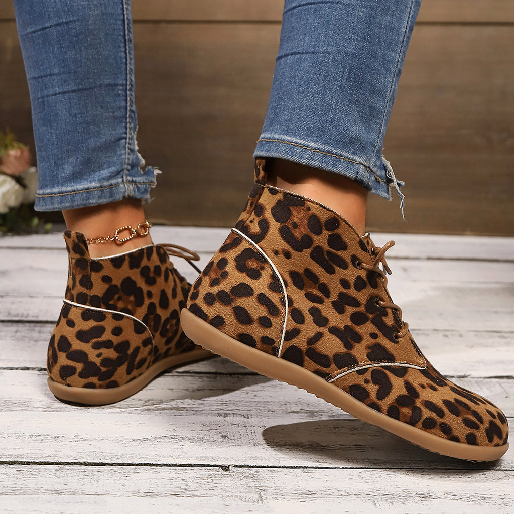 New Lace-up Flat Leopard Print Casual Boots Women - enhanced image 6