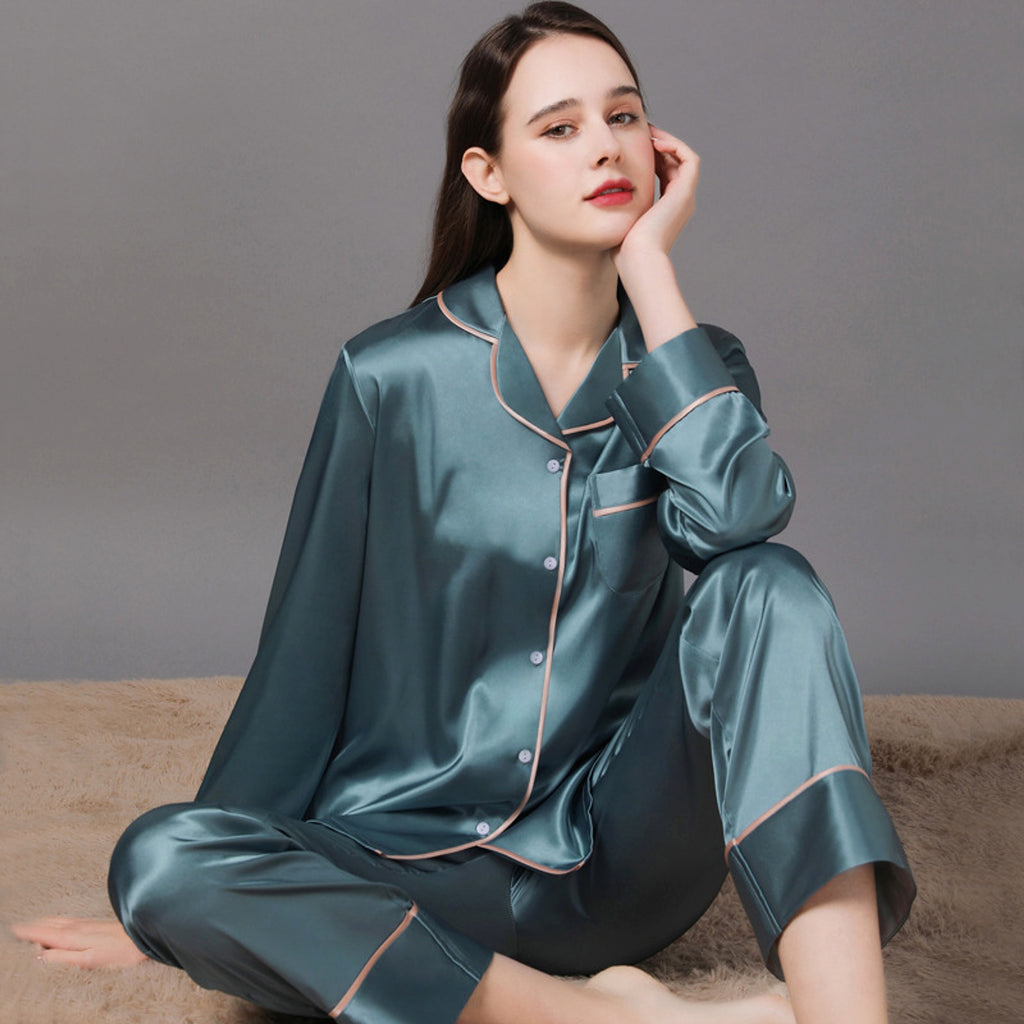New Spring And Autumn Silk Couple Pajamas For Women - enhanced image 6