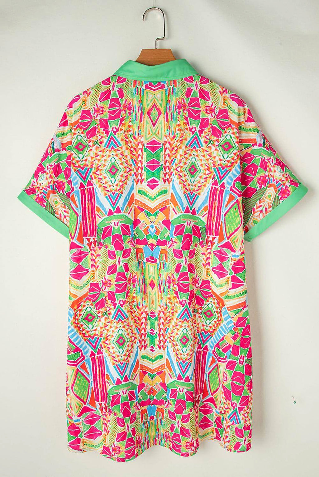 Orange Geometric Print Contrast Short Sleeve Shirt Dress - enhanced image 6