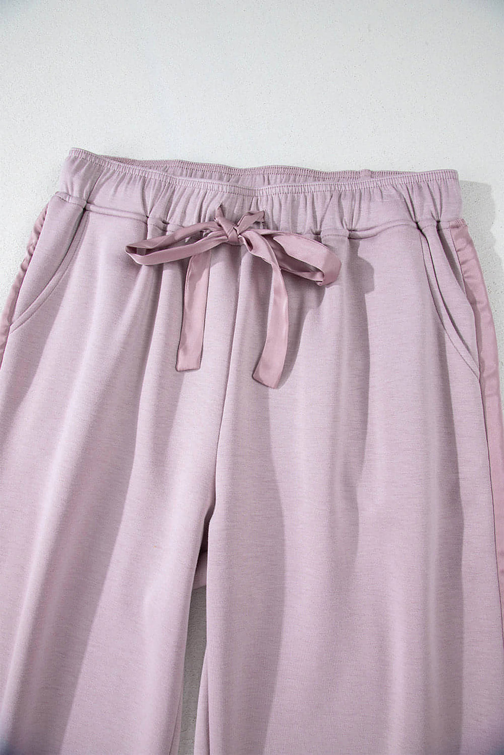 Orchid Petal Drawstring Waist Satin Stripe Patch Straight Leg High Waist Pants - enhanced image 6