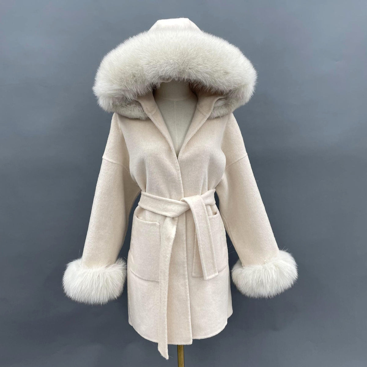Oversized Fur Collar Hooded Double-Sided Wool Coat – Luxurious Warmth & Style - enhanced image 6