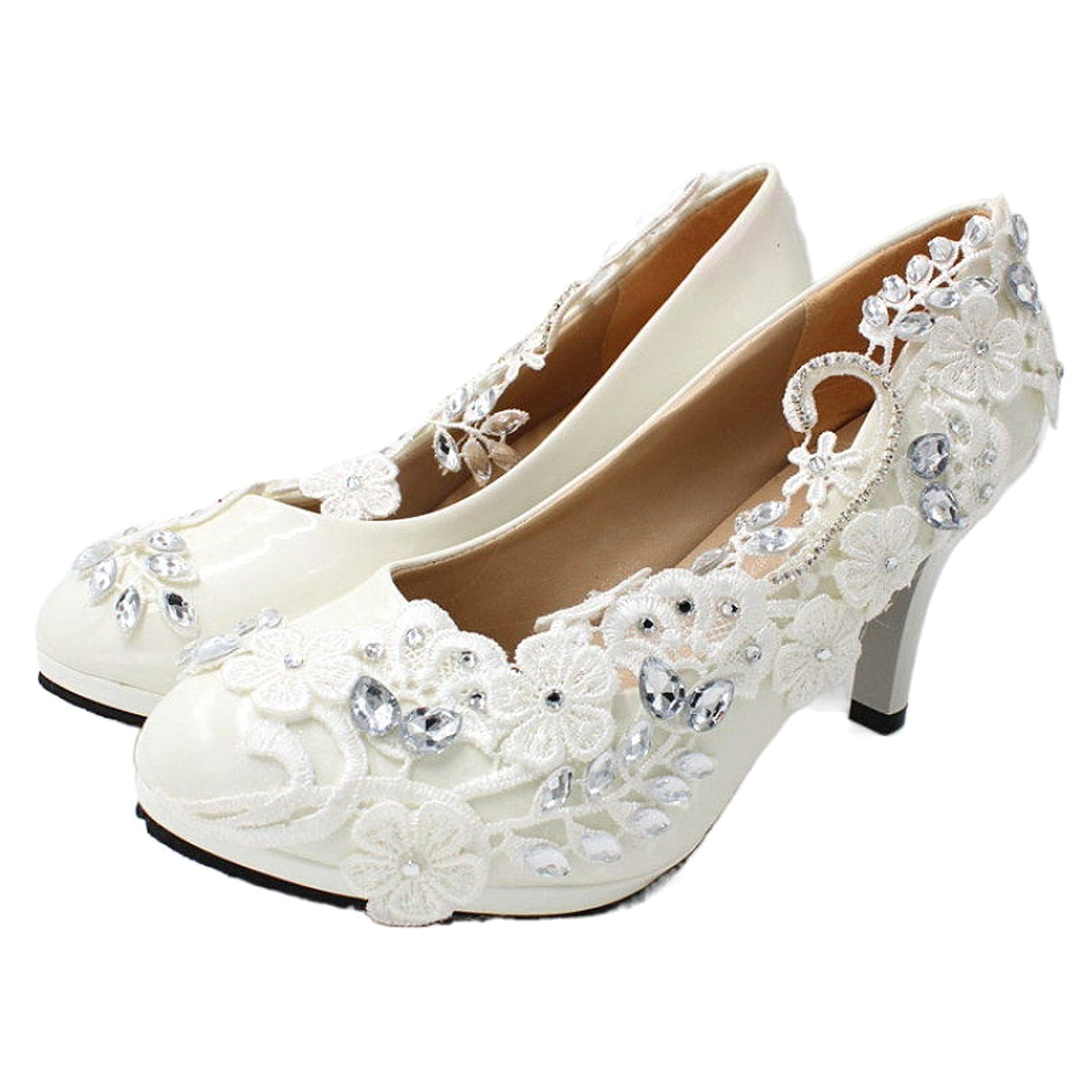 Oversized Women's White Shoes Round Toe Leather - enhanced image 6