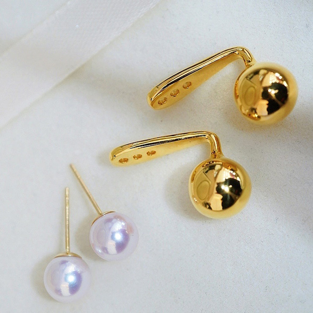 Pearl And Small Gold Ball Combined With Gold Earrings - enhanced image 6