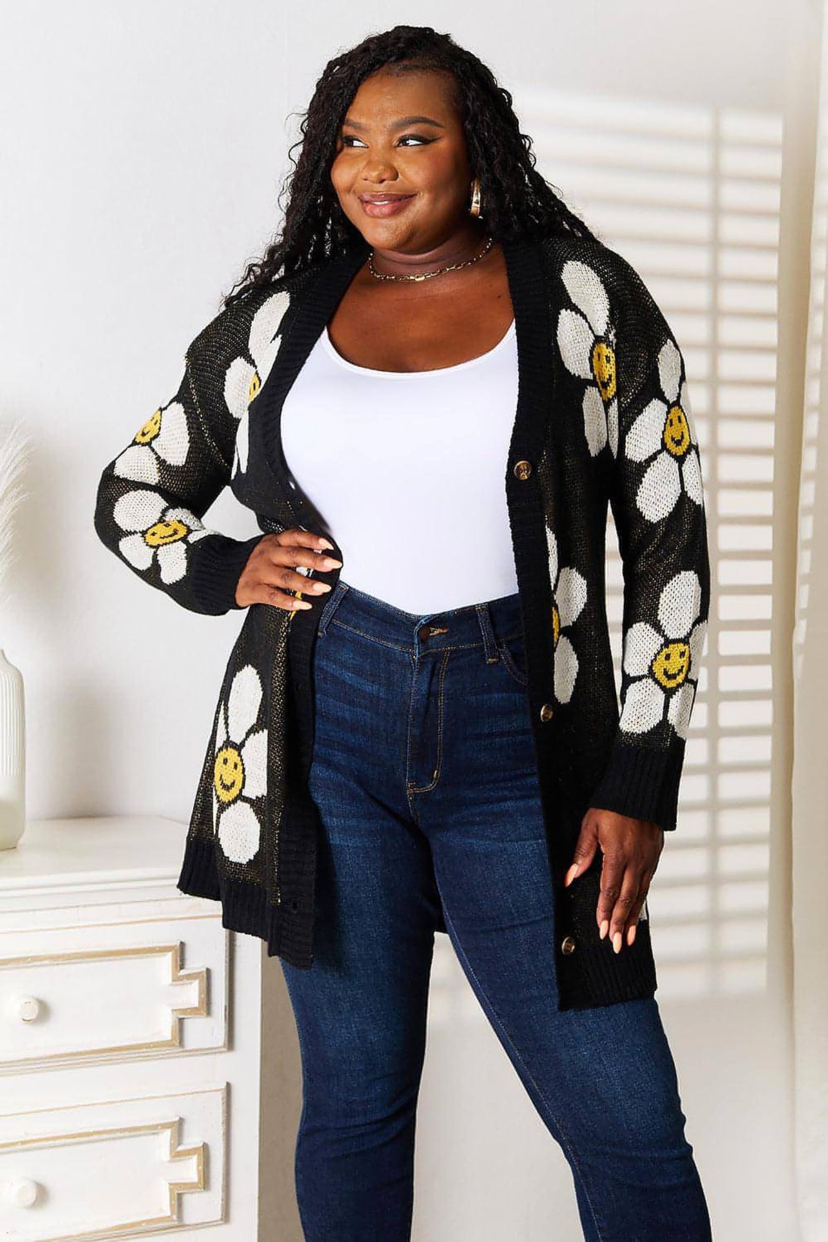 Perfee Floral Button Down Longline Cardigan - enhanced image 6