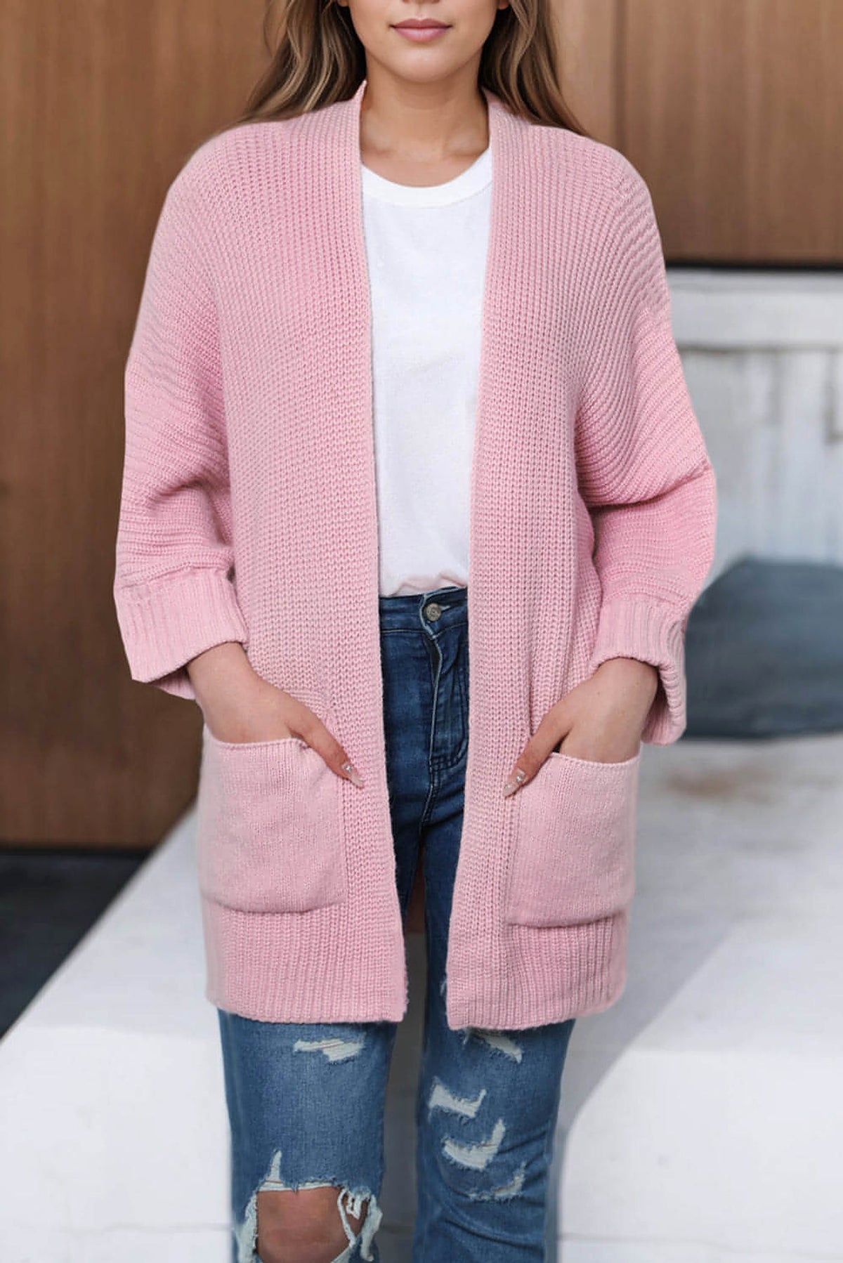 Pink Oversized Fold Over Sleeve Open Front Cardigan - enhanced image 6