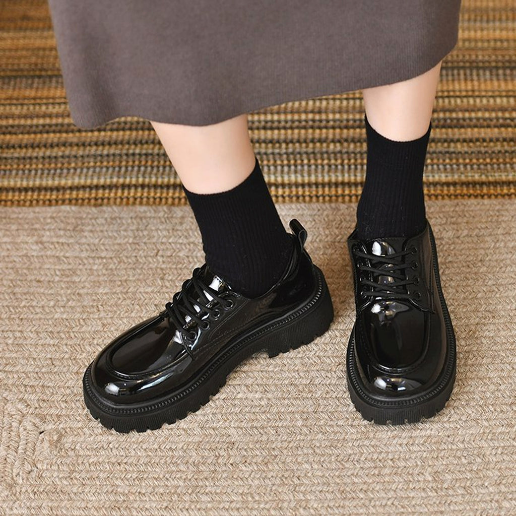 Platform Leather Shoes Women's British Style Slimming - enhanced image 6