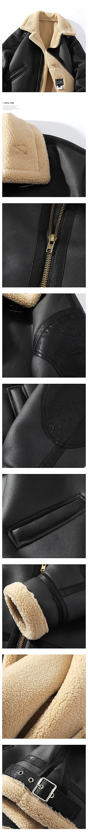 A.1 Plus Size Fleece-lined Thicker Fur Integrated Lapel Jacket Men - enhanced image 6