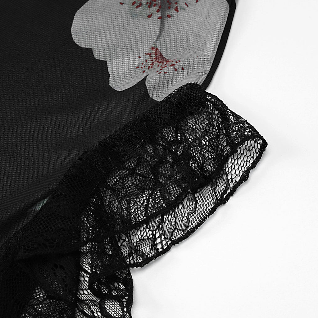 Printed Lace Stitching Wrapped Chest Dew Dress - enhanced image 6
