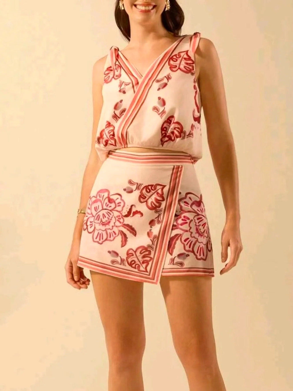 Printed Surplice Sleeveless Top and Skort Set - enhanced image 6