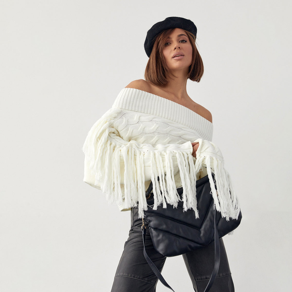 A Pure Color Elegant Style Woolen Tassel Design Sweater  Women - enhanced image 6