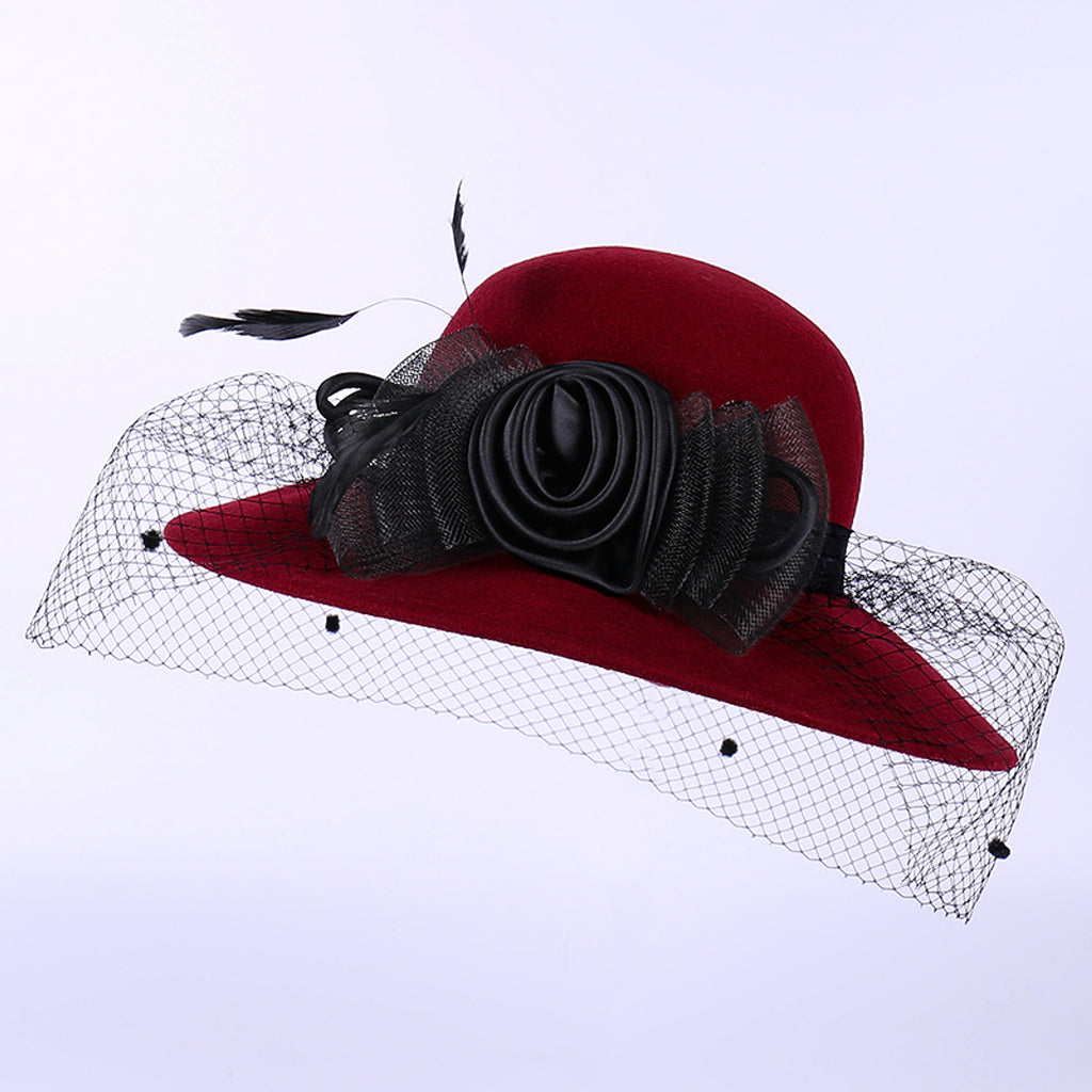 Pure Wool Ladies Banquet Lace Mesh Flower Big Brim Fisherman Hat - enhanced image 6