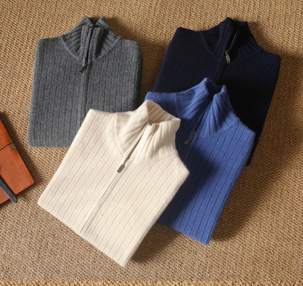 Pure Wool Sweater Men's Lapel Full Zipper - enhanced image 6