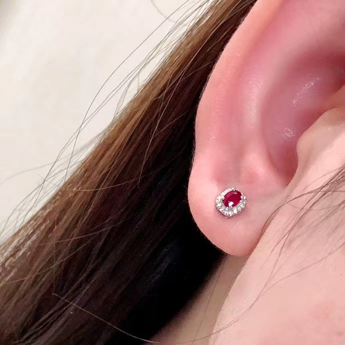 Real Gold Natural Ruby Diamond Stud Earrings Pigeon Blood Red Color - enhanced image 6