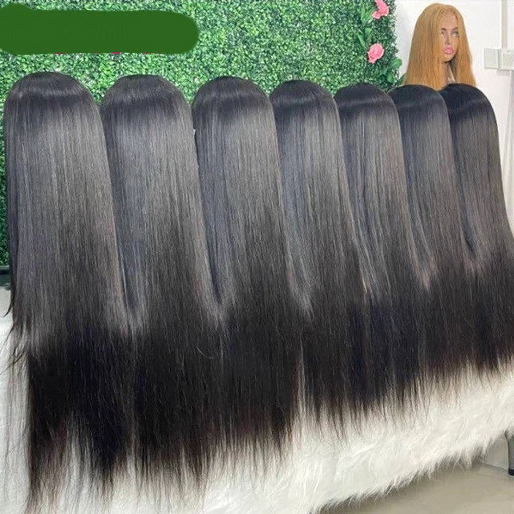 LuxeWave - Real Human Hair Lace Wig Set Straight Hair Black Medium Length - enhanced image 6