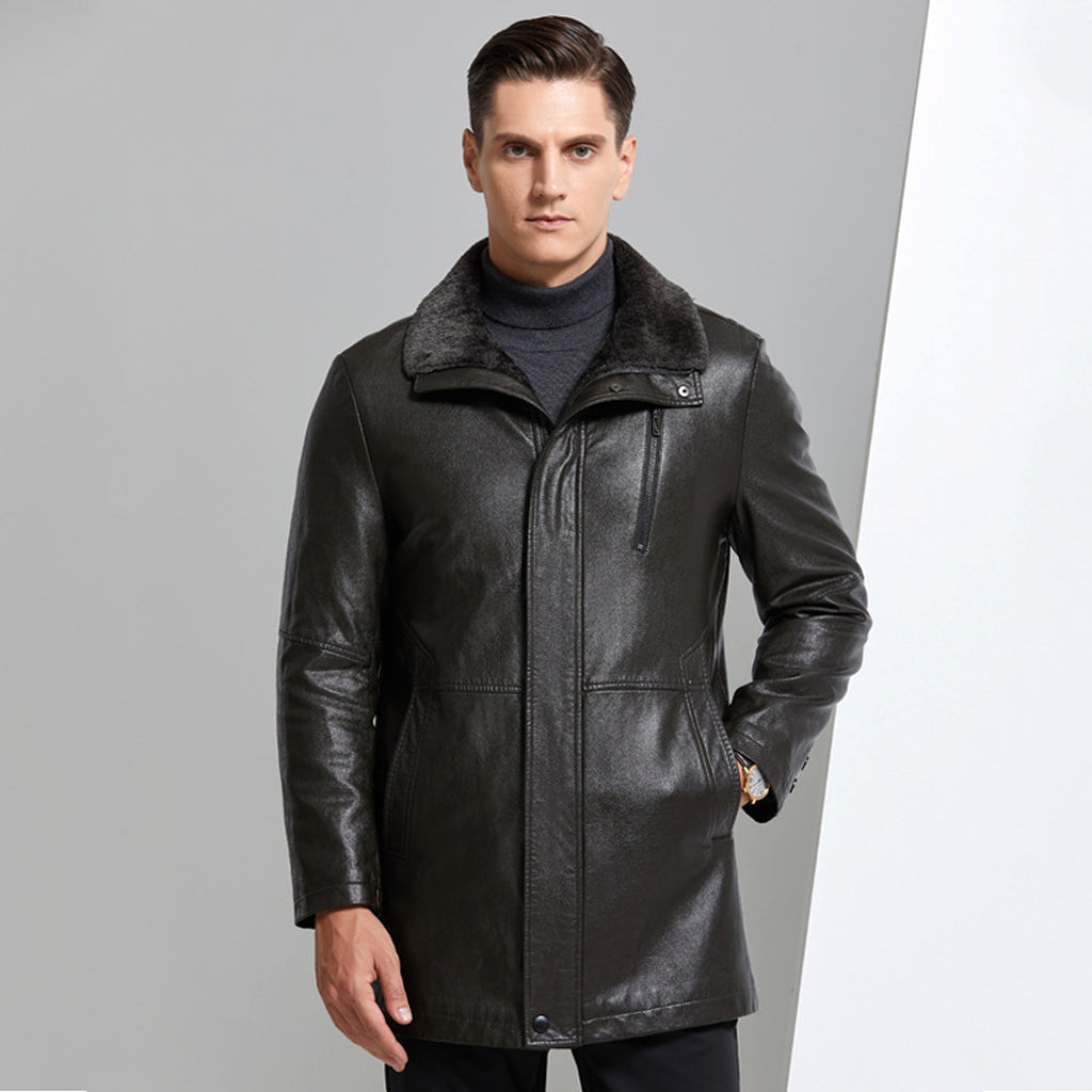 Real Leather Men's Winter Jacket – Thickened & Fleece-Lined Elegance - enhanced image 6