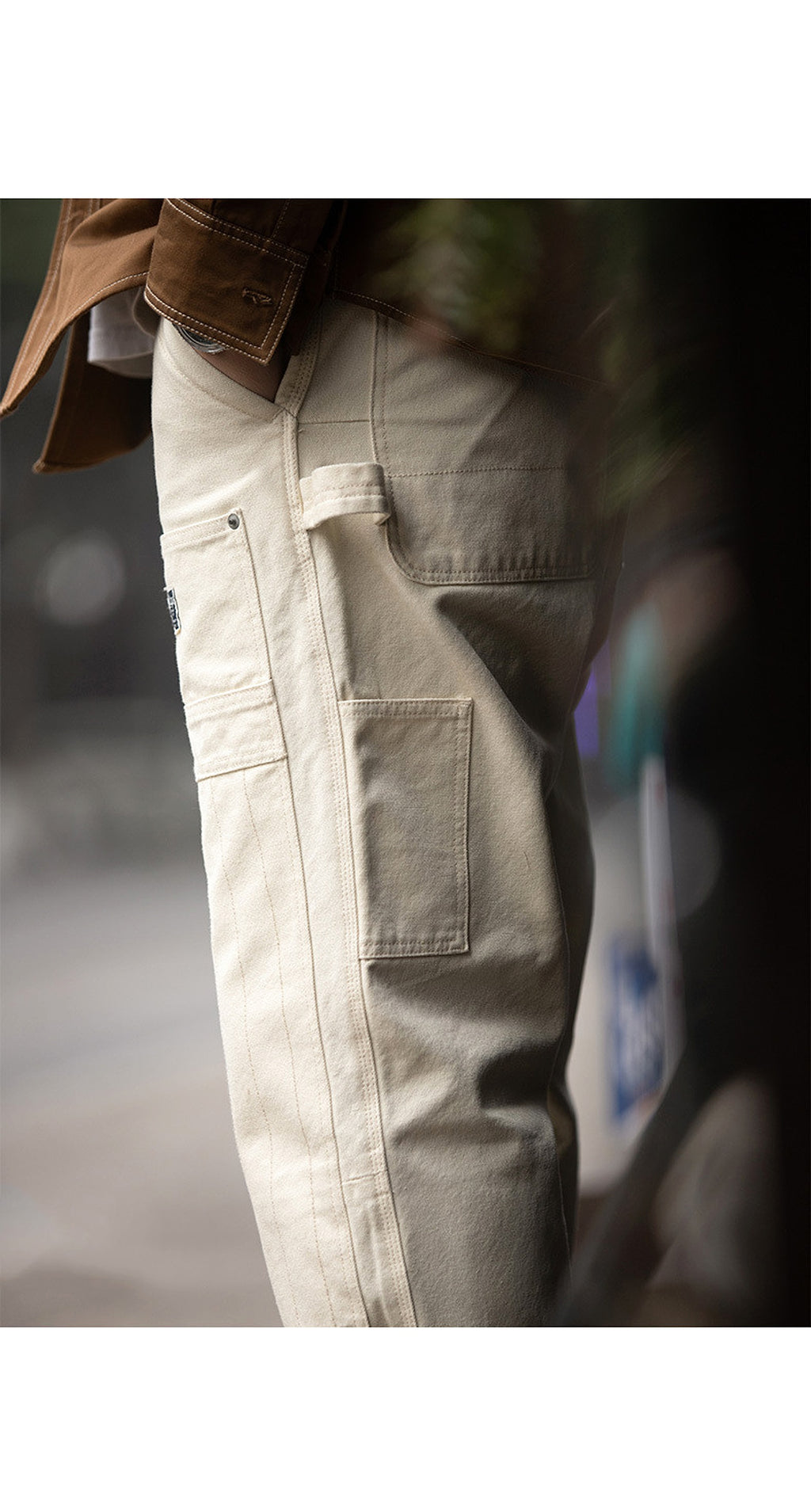 Retro Distressed Loose Creamy-white Jeans For Men - enhanced image 6