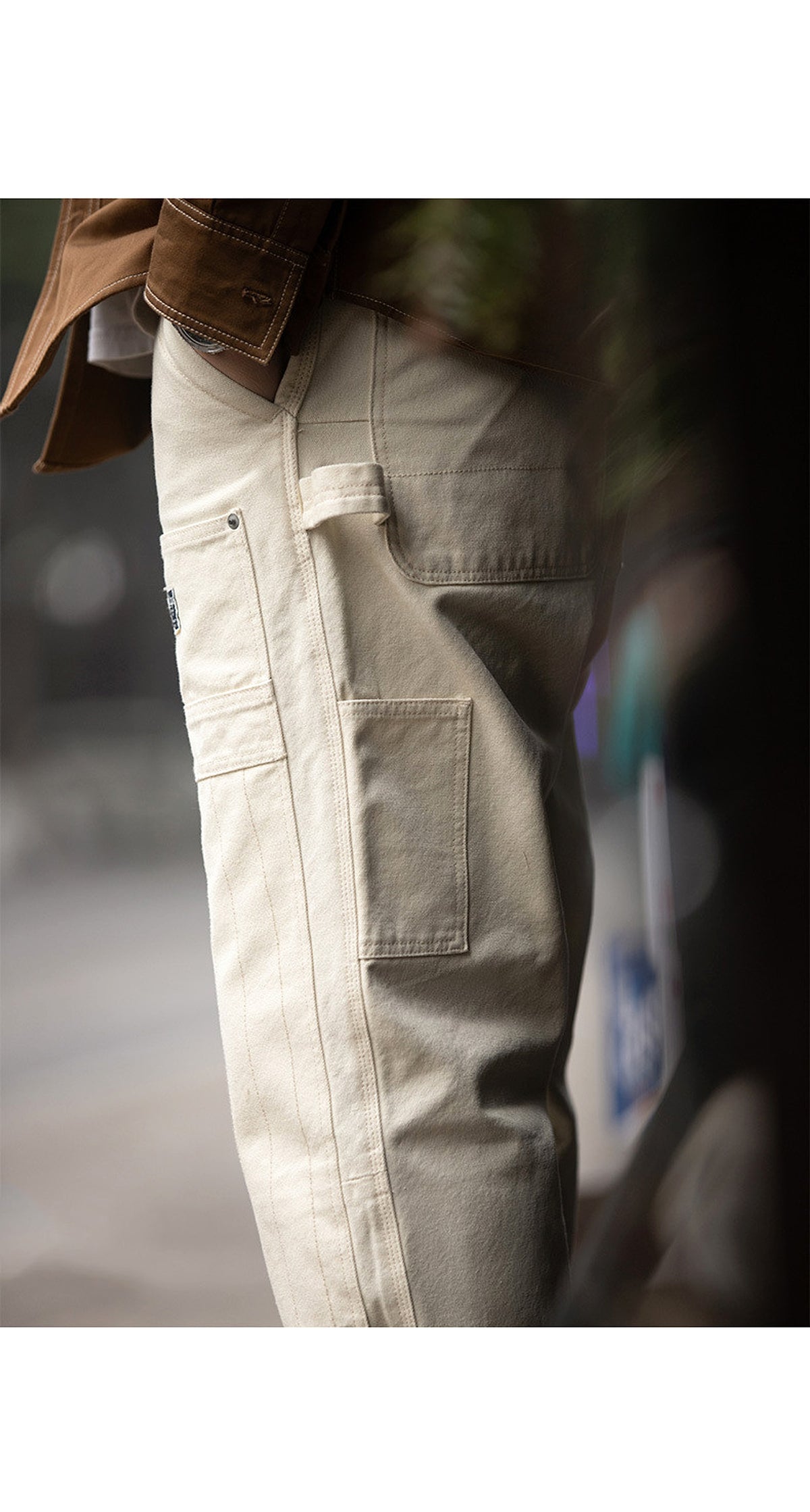 Retro Distressed Loose Creamy-white Jeans For Men - enhanced image 6