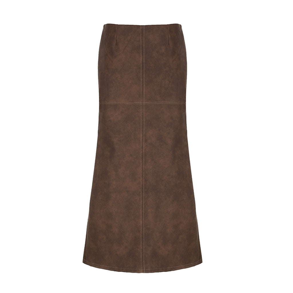 Retro Style Distressed Leather Skirt - enhanced image 6