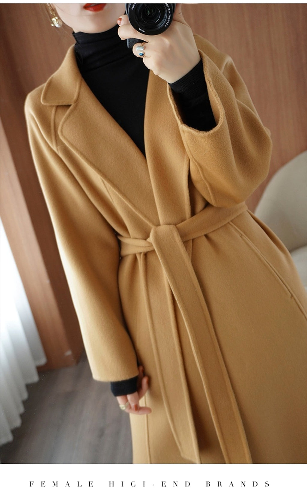 Reversible Cashmere Coat Women's Mid-length Loose Over Knee Coat - enhanced image 6