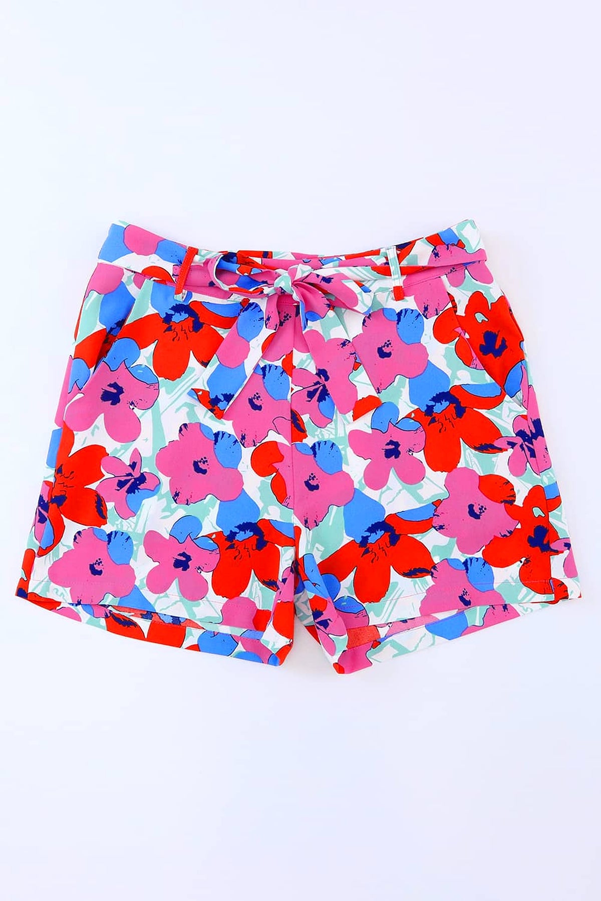 Rose Floral Print Belted Shorts - enhanced image 6