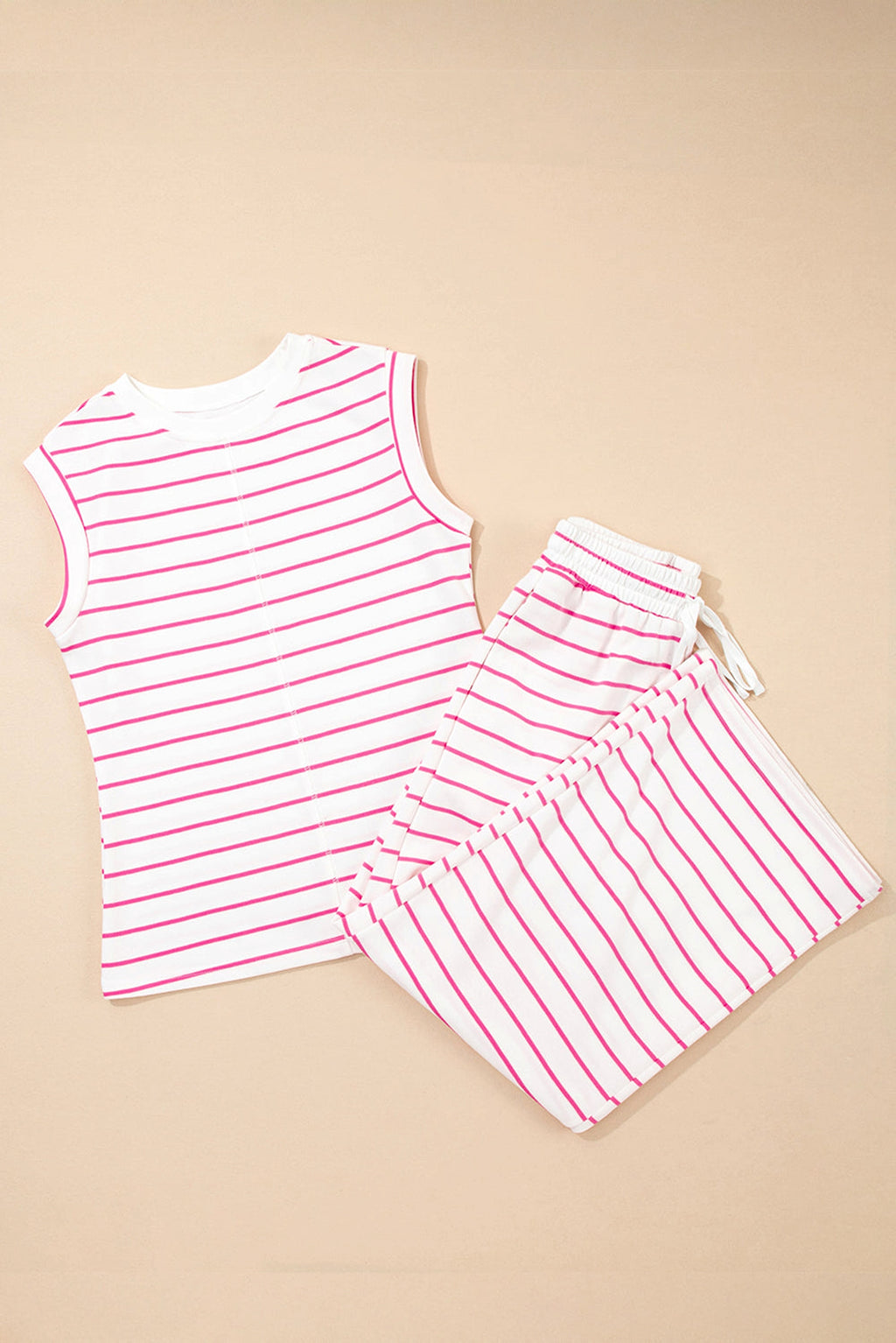 Rose Stripe Casual Wide Leg 2pcs Pants Set - enhanced image 6