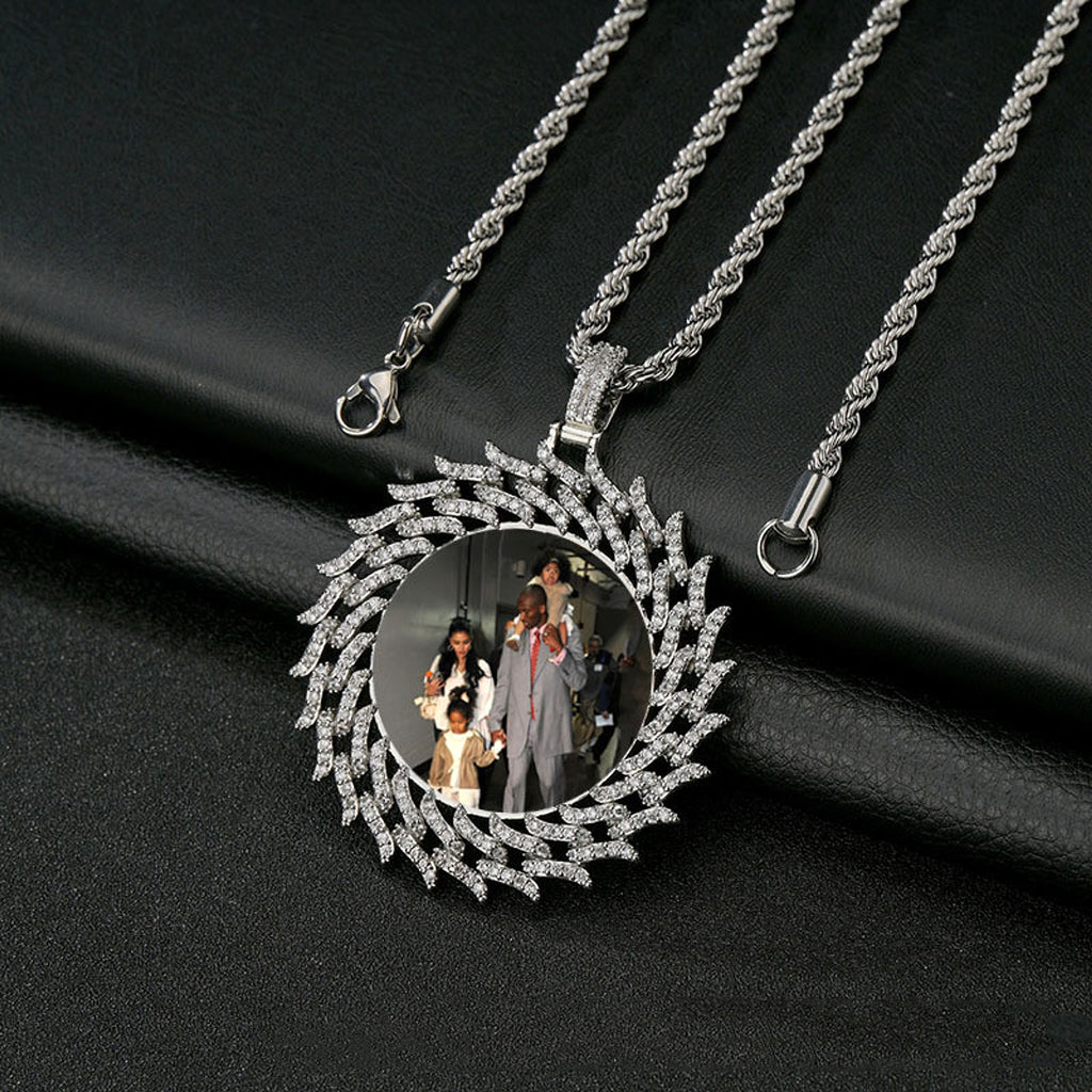 Personalized Round Diamond Sunflower Necklace – Custom Photo & Engraved Pendant - enhanced image 6