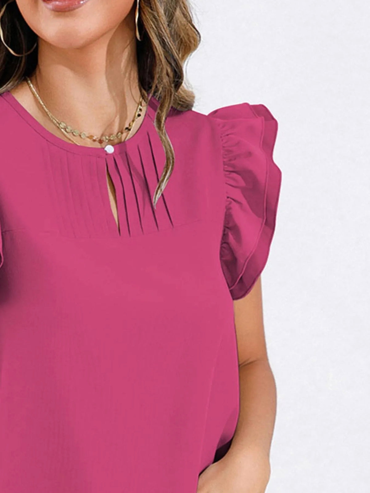 Ruffle Cap Sleeve Round Neck Blouse - enhanced image 6