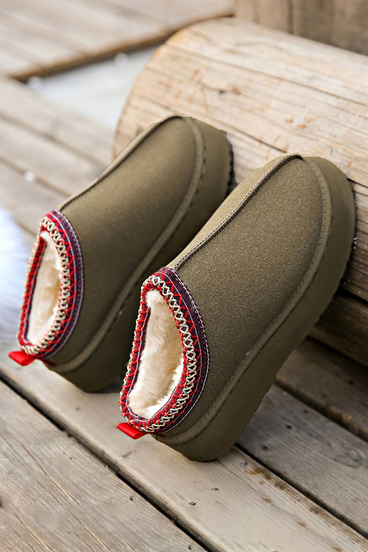 Sage Green Contrast Print Suede Plush Lined Snow Boots - enhanced image 6