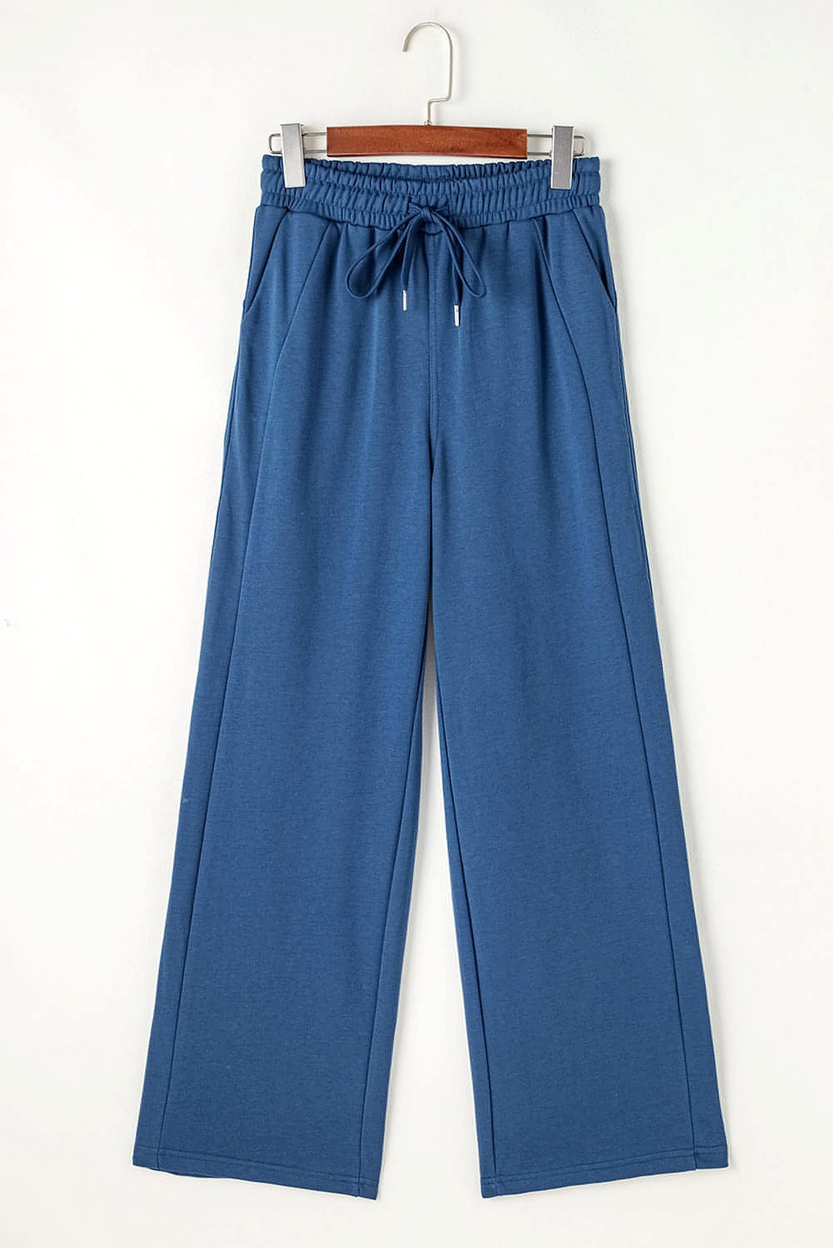 Sail Blue Drawstring High Waist Wide Leg Pocketed Sweatpants - enhanced image 6