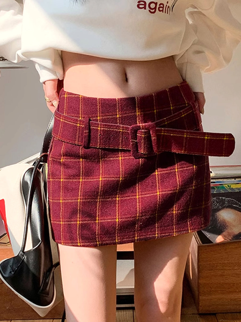 Santa Red Plaid Wrap Hip Skirt Lady - enhanced image 6
