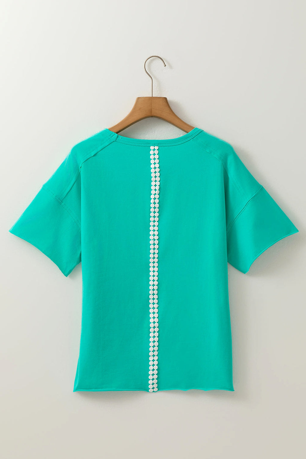 Sea Green Lace Bow Raw Edge Drop Shoulder Casual T Shirt - enhanced image 6