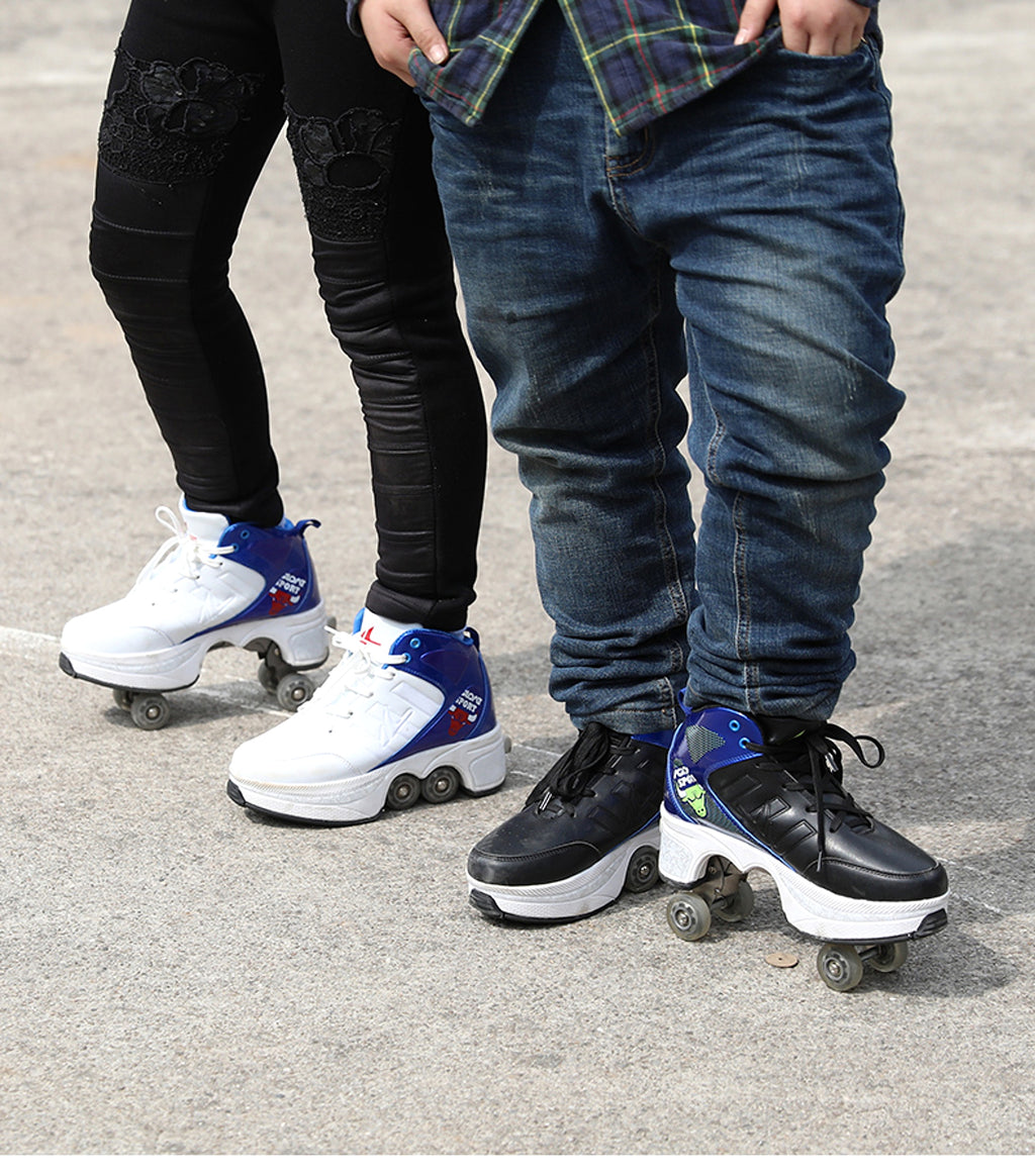 Single And Double Roller Skates For Boys And Girls Burst Walking With Wheels Student Deformed - enhanced image 6