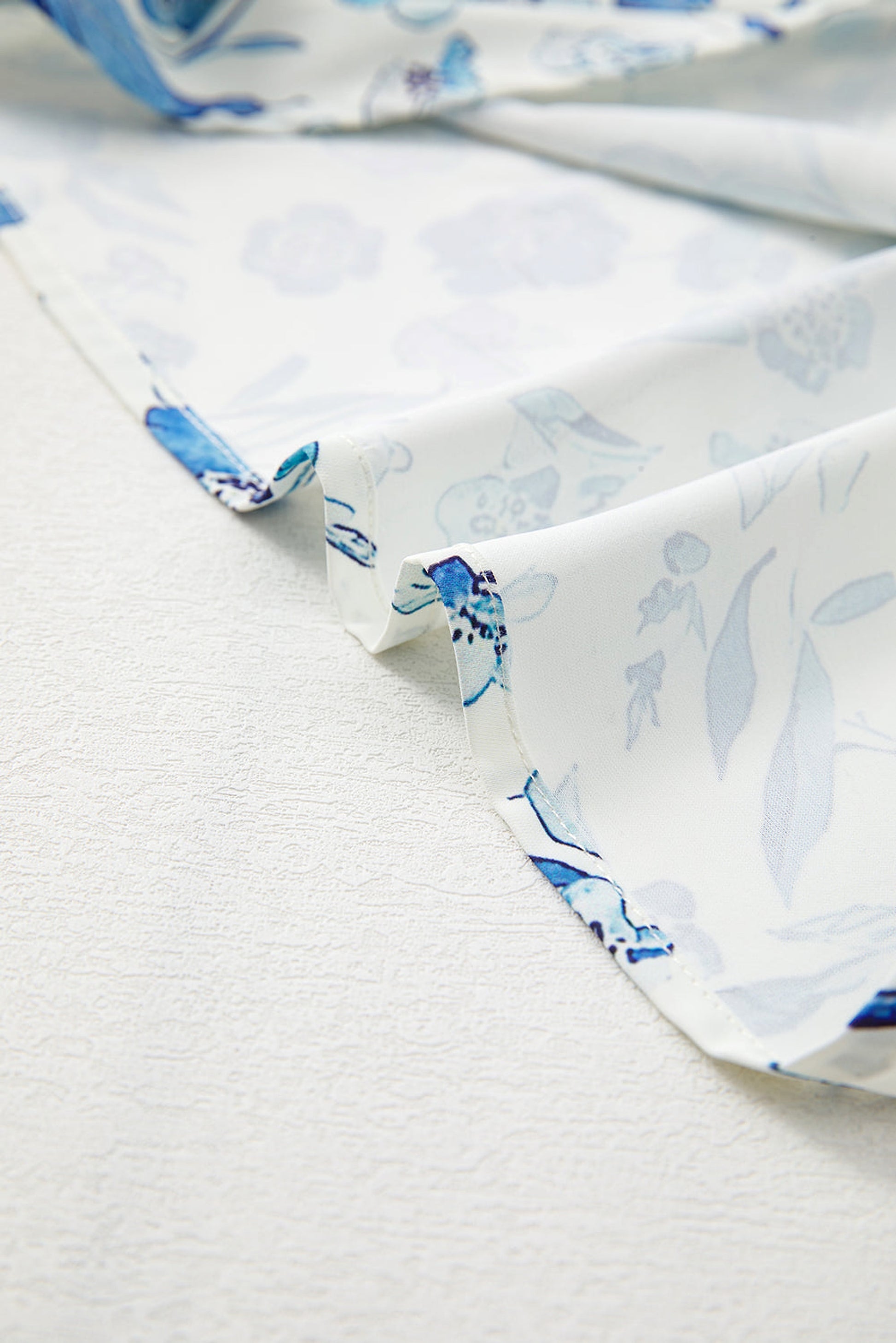 Sky Blue Floral Print Ruffled Short Sleeve Blouse - enhanced image 6
