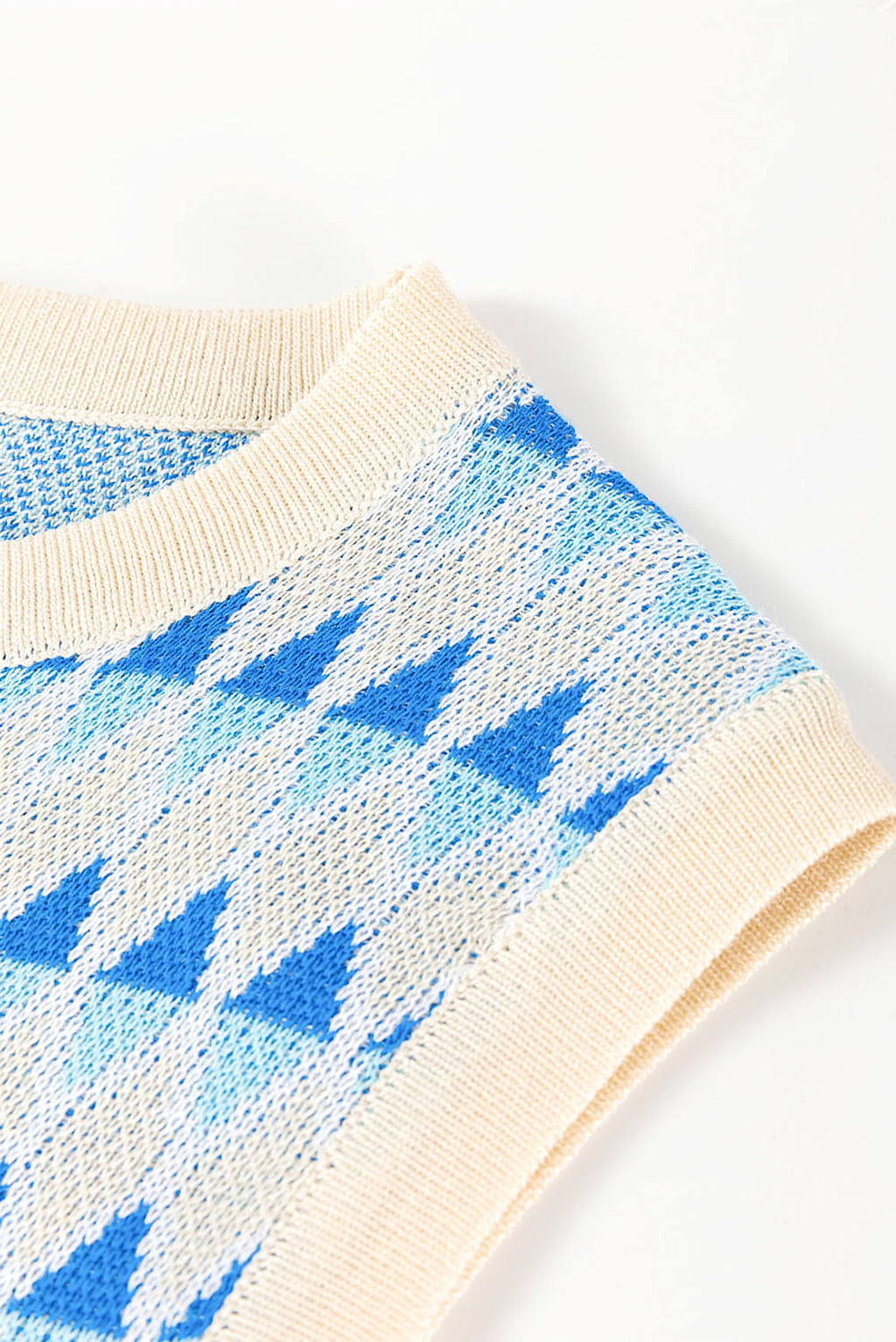 Sky Blue Stripe Geometric Print Round Neck Slim Fit Sweater Vest - enhanced image 6